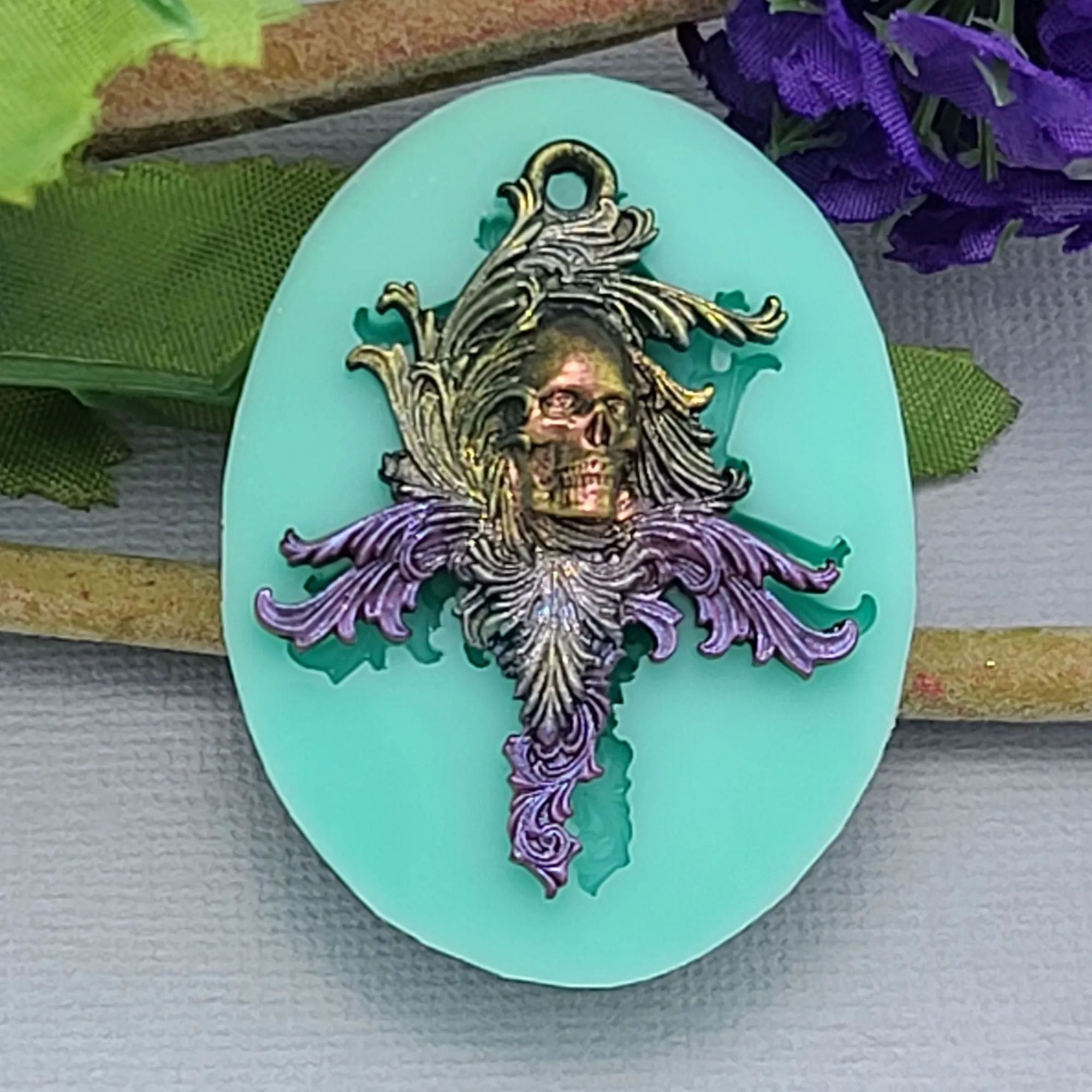 Skull on Branch Silicone Mold Jewelry Making Resin Polymer Clay.