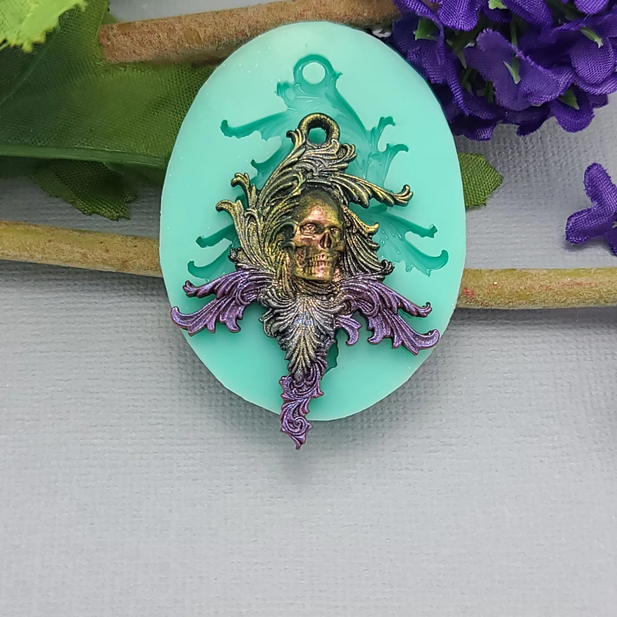 Skull on Branch Silicone Mold Jewelry Making Resin Polymer Clay.