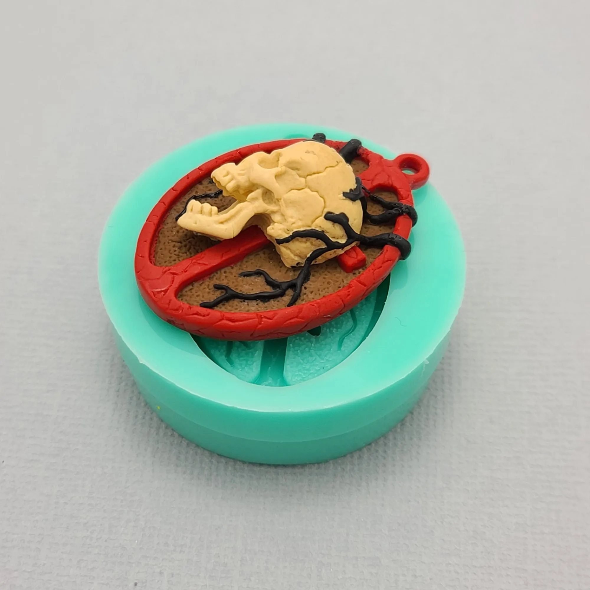 Skull on Cross Silicone Mold Ornament Keychain Jewelry Making Resin Polymer Clay.