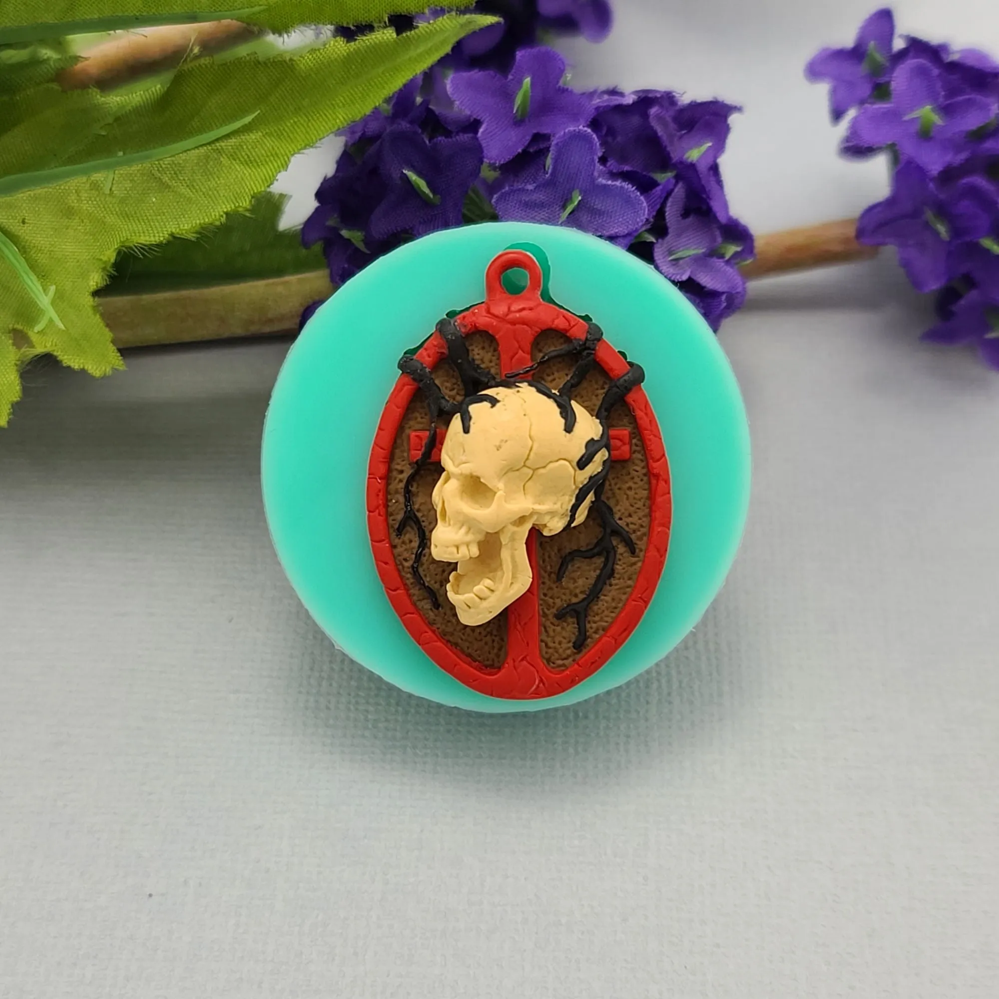 Skull on Cross Silicone Mold Ornament Keychain Jewelry Making Resin Polymer Clay.