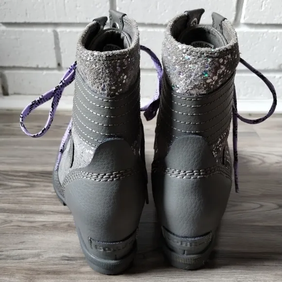Sorel Lexie Wedge Booties Silver Sparkle Kids Size 3