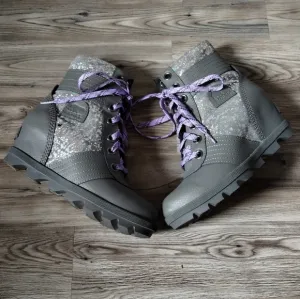 Sorel Lexie Wedge Booties Silver Sparkle Kids Size 3