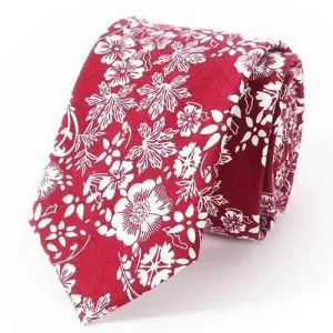 Stylish Handpainted Flowers Leaves Print Formal Wedding Party Tie For Men - Wine Red