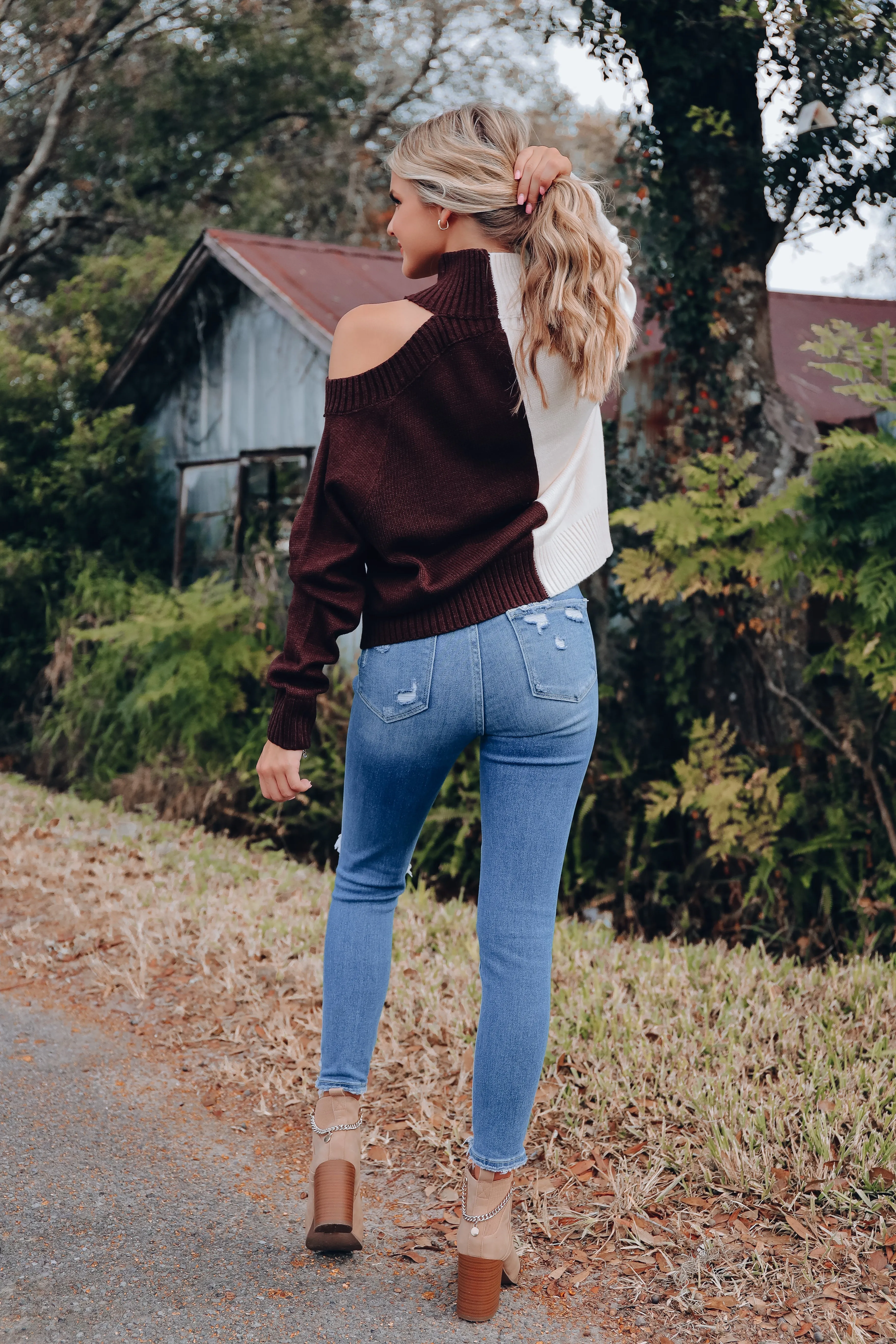 Subject To Change Two-Tone Sweater - Dark Brown