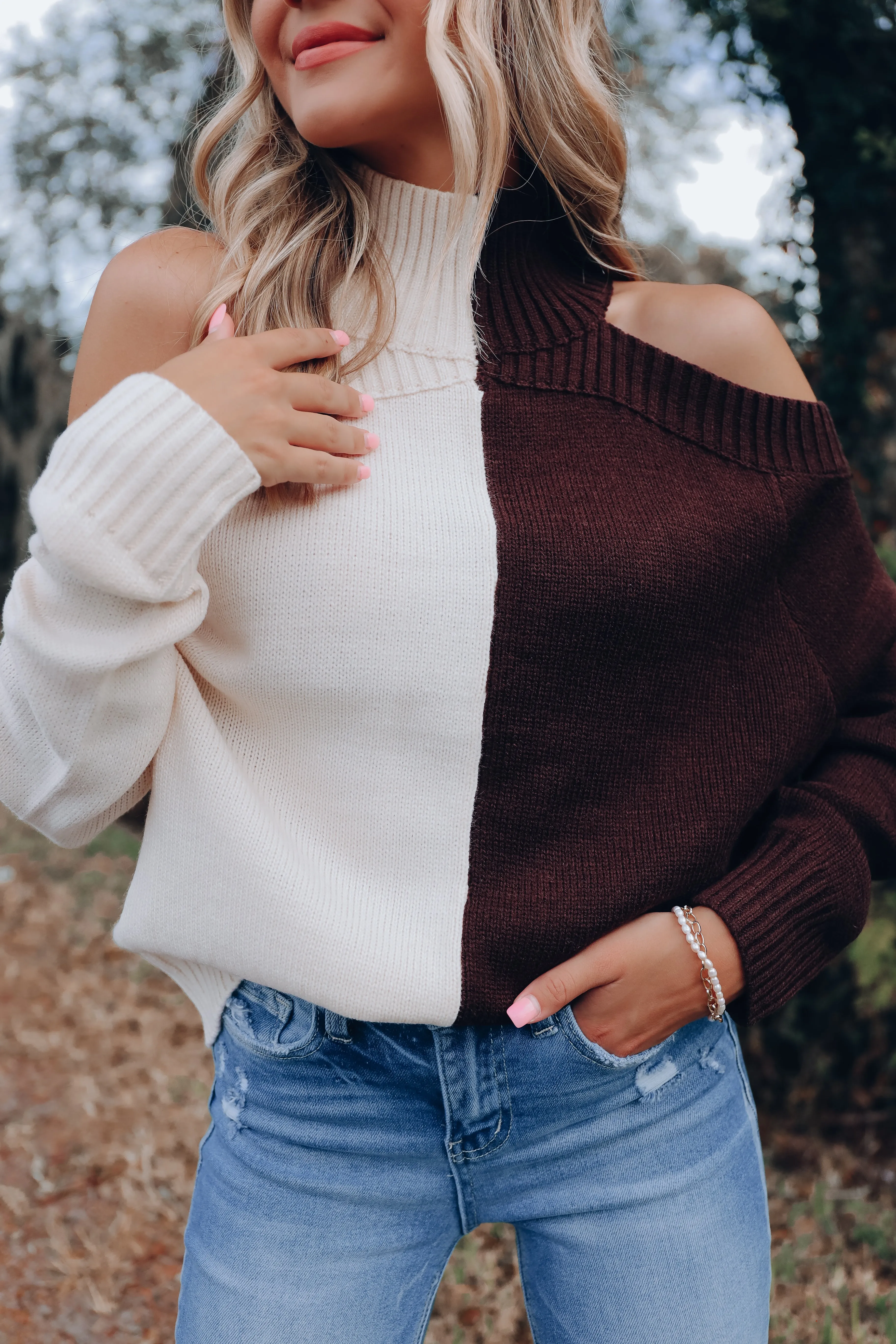 Subject To Change Two-Tone Sweater - Dark Brown