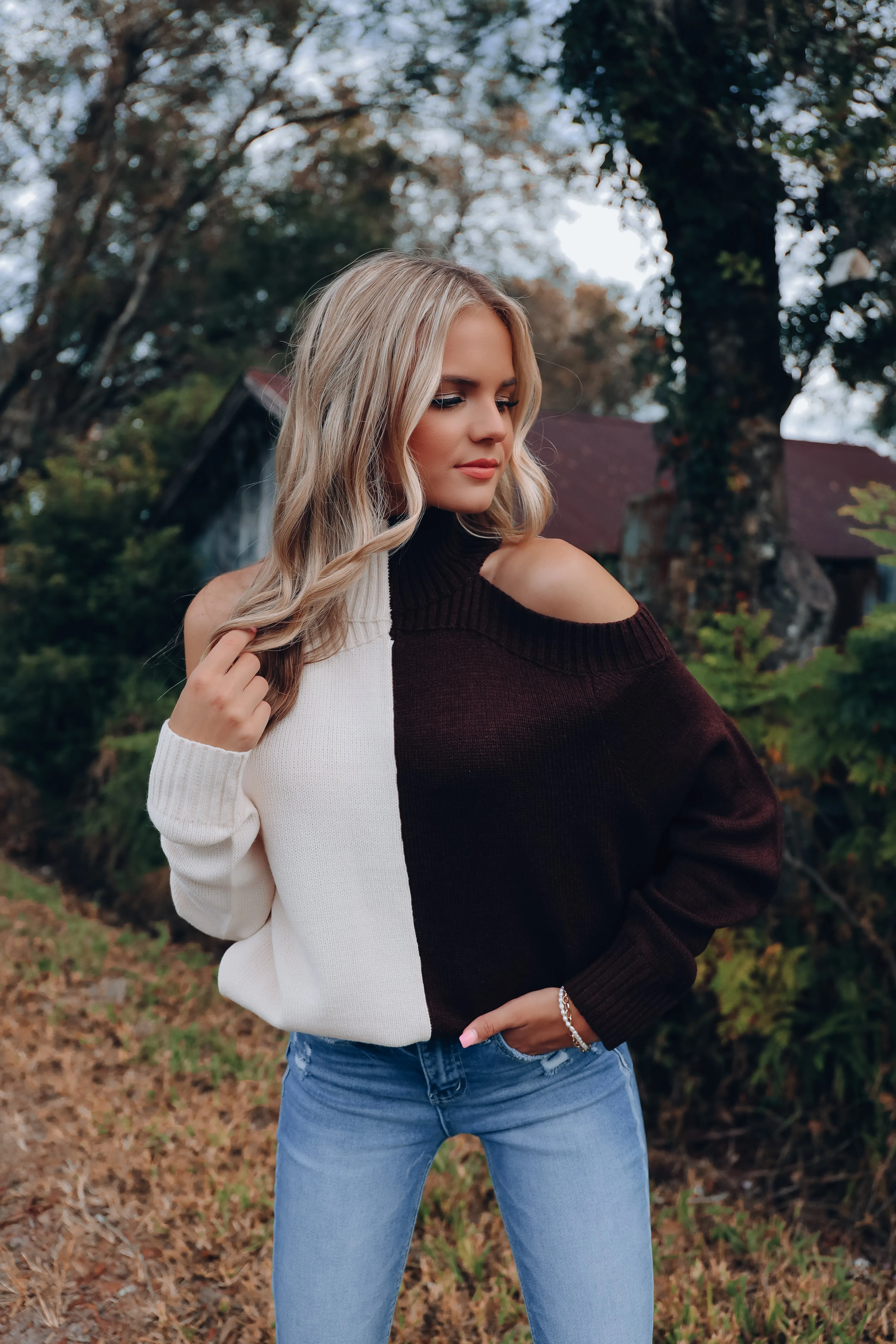 Subject To Change Two-Tone Sweater - Dark Brown