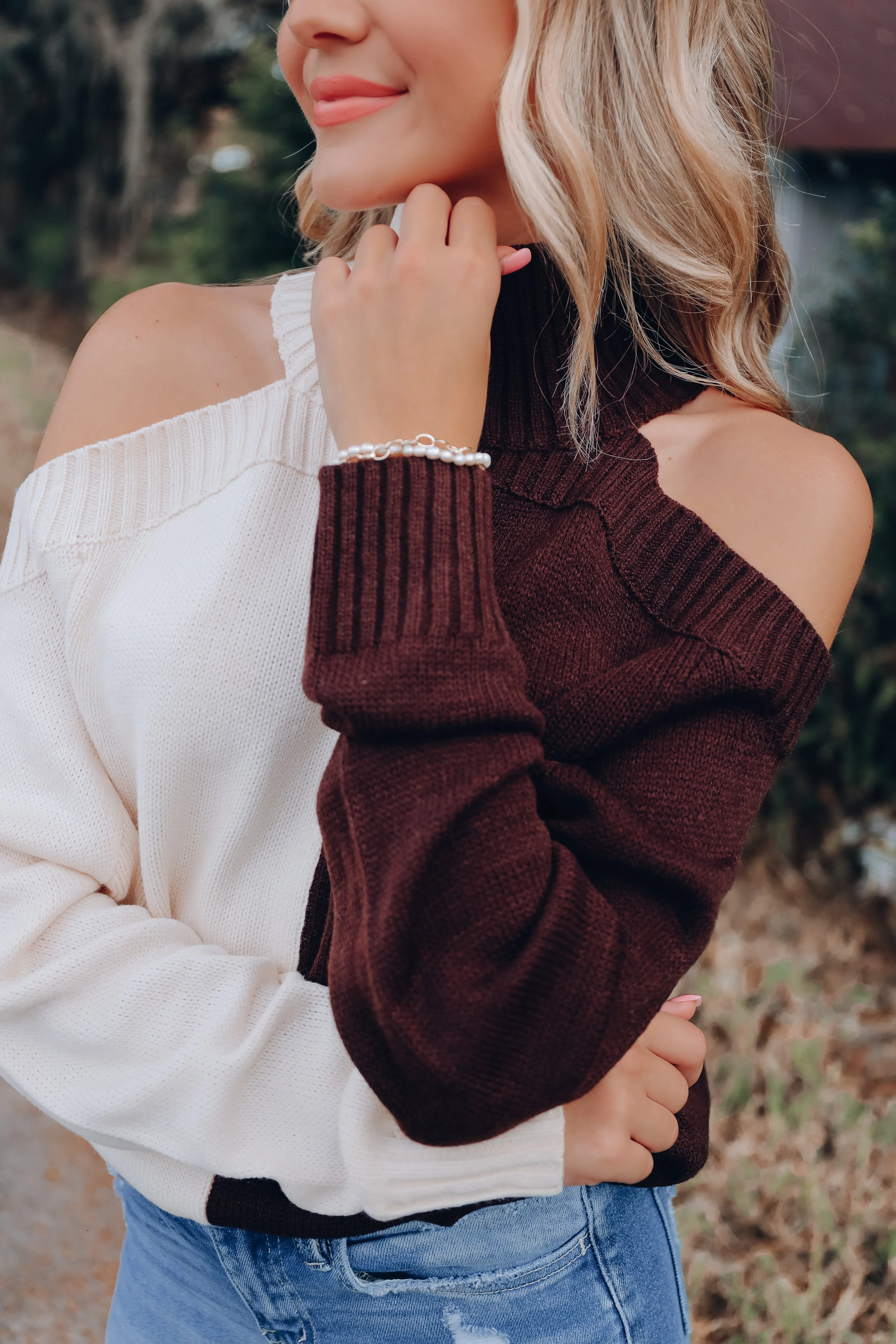Subject To Change Two-Tone Sweater - Dark Brown