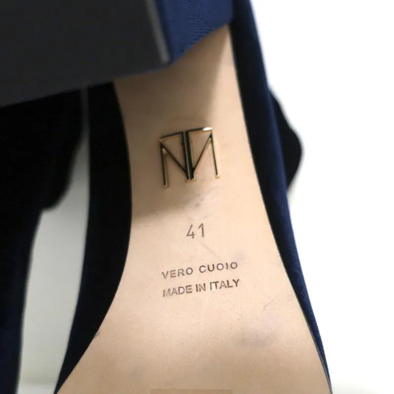 Tamara Mellon Ankle Boots Caress Navy Stretch Velvet Size 41 High Heel Booties