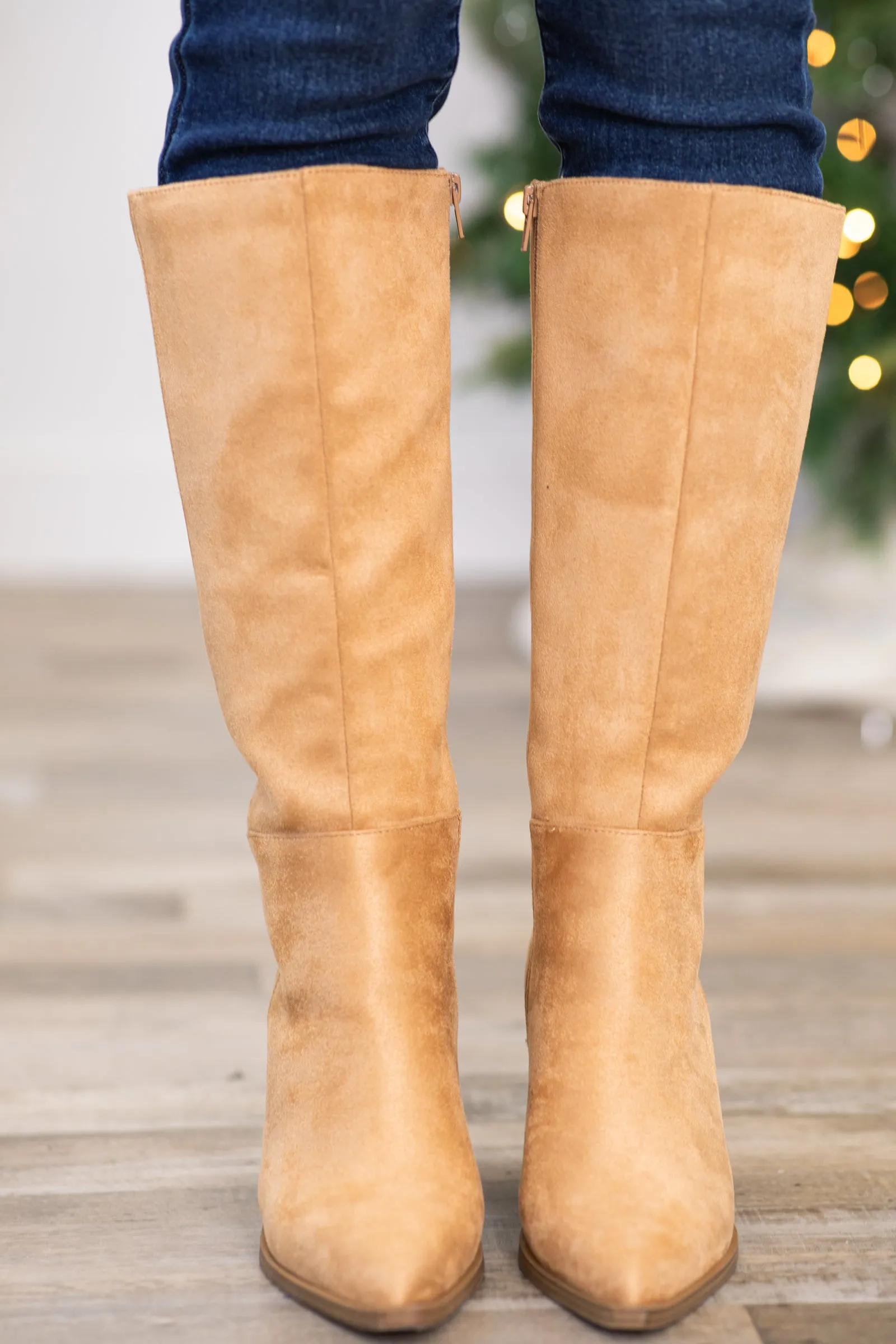 Tan Faux Suede Tall Boots
