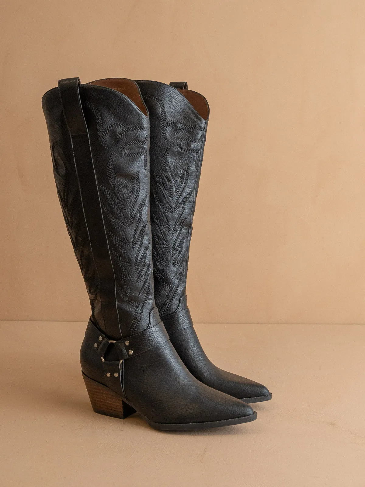 The Faye | Black Knee High Cowboy Boot