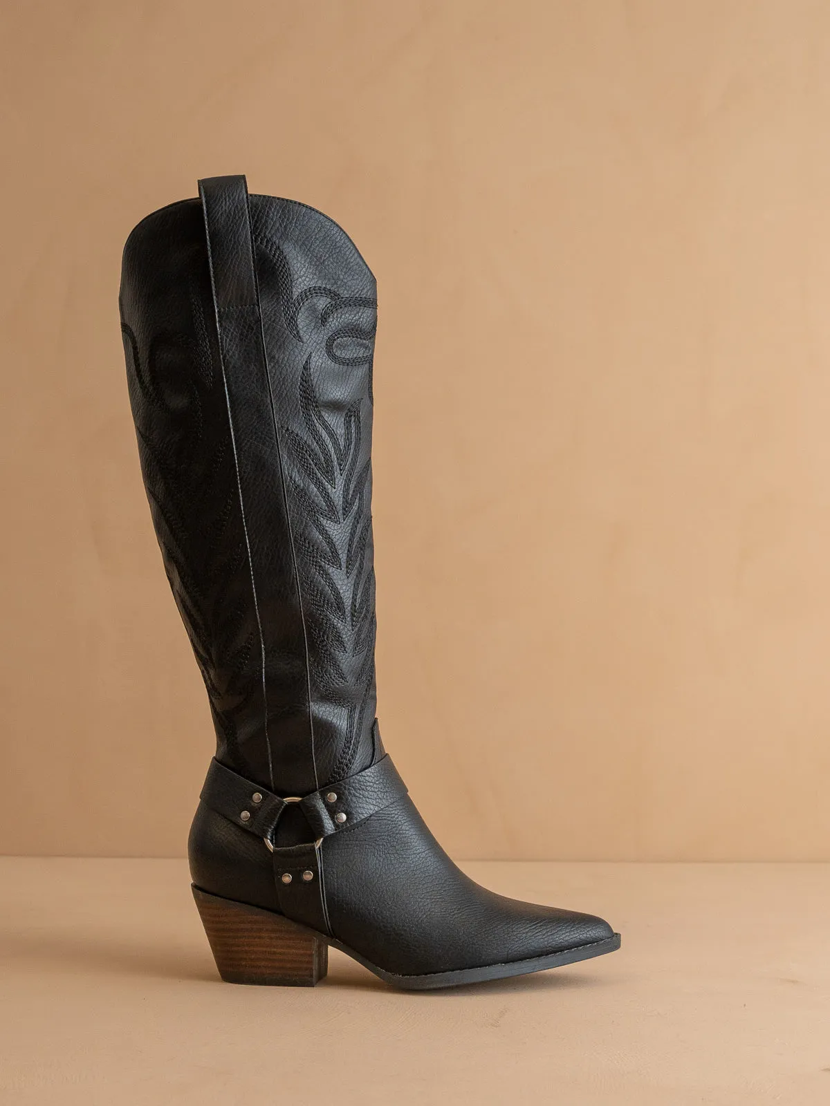 The Faye | Black Knee High Cowboy Boot