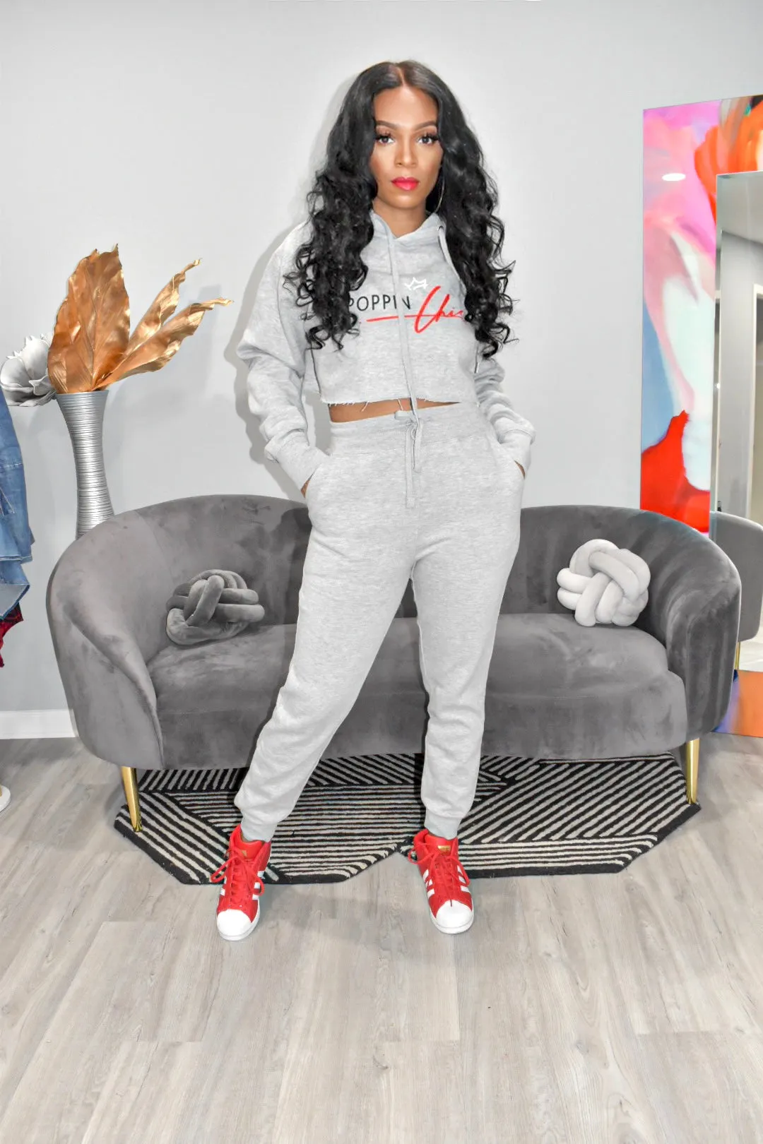The Original POPPIN Chic Apparel Cropped Sweatsuit (Grey)