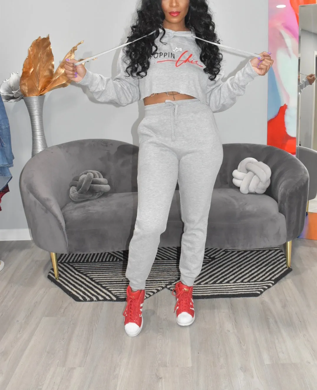 The Original POPPIN Chic Apparel Cropped Sweatsuit (Grey)