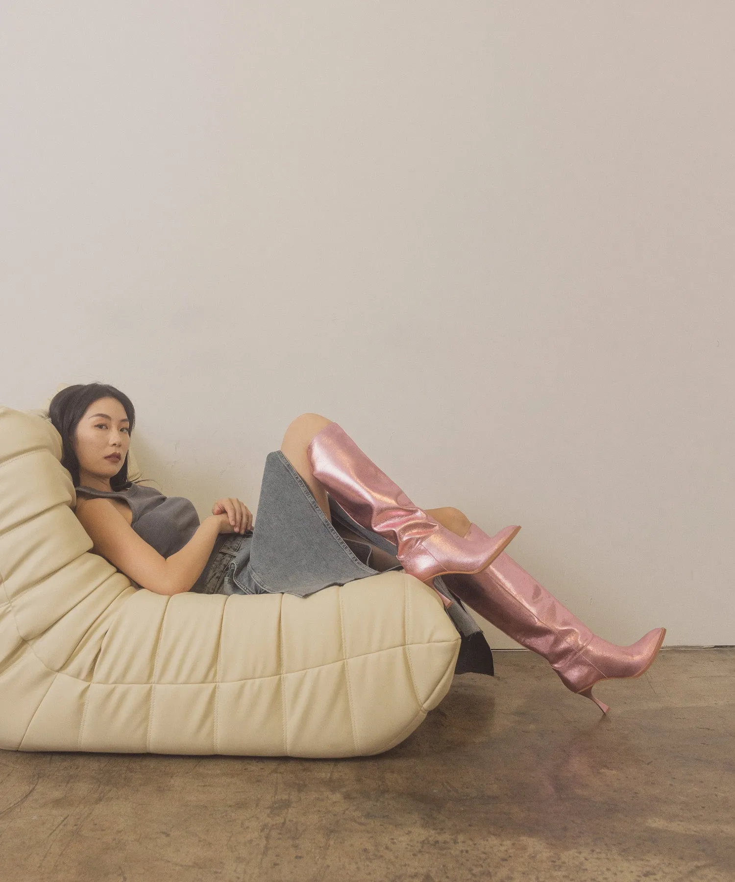 The Vanessa | Metallic Pink  Reptile print knee high boot