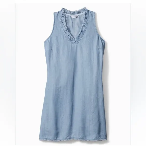 Tommy Bahama Chambray Ruffle Shift Dress Light Blue Storm Wash Beach Coastal XS