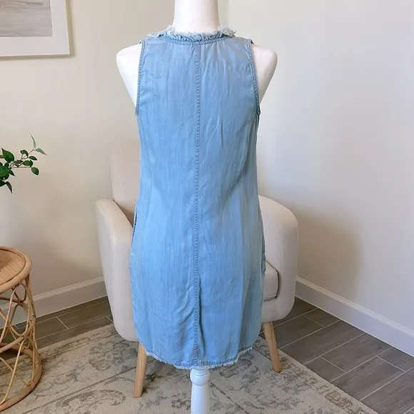 Tommy Bahama Chambray Ruffle Shift Dress Light Blue Storm Wash Beach Coastal XS