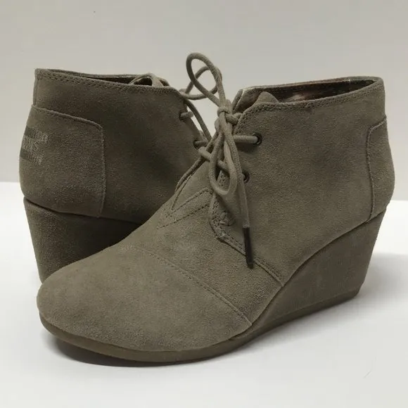 TOMS Desert Wedge Booties in Taupe Suede