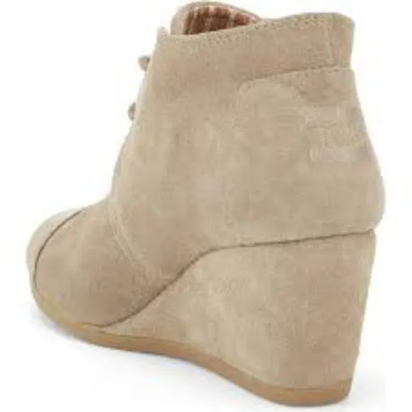 TOMS Desert Wedge Booties in Taupe Suede
