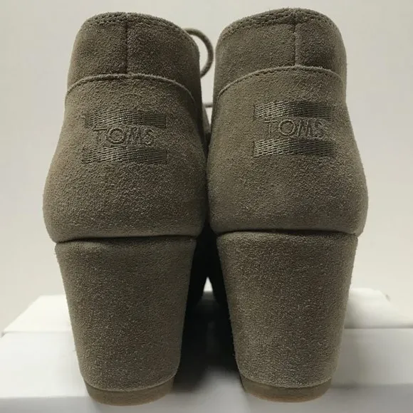TOMS Desert Wedge Booties in Taupe Suede