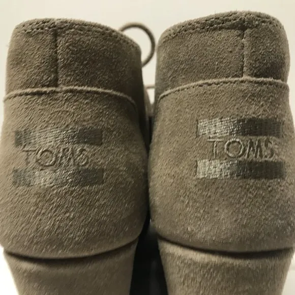 TOMS Desert Wedge Booties in Taupe Suede