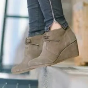 TOMS Desert Wedge Booties in Taupe Suede