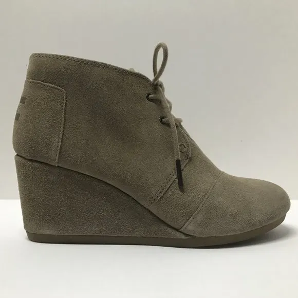 TOMS Desert Wedge Booties in Taupe Suede