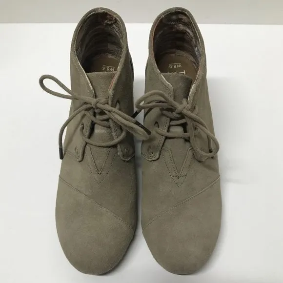 TOMS Desert Wedge Booties in Taupe Suede