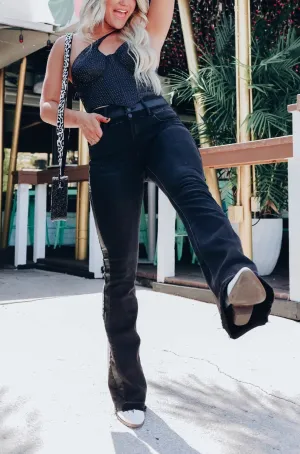 Tuxedo Flare High Rise Jeans - Black
