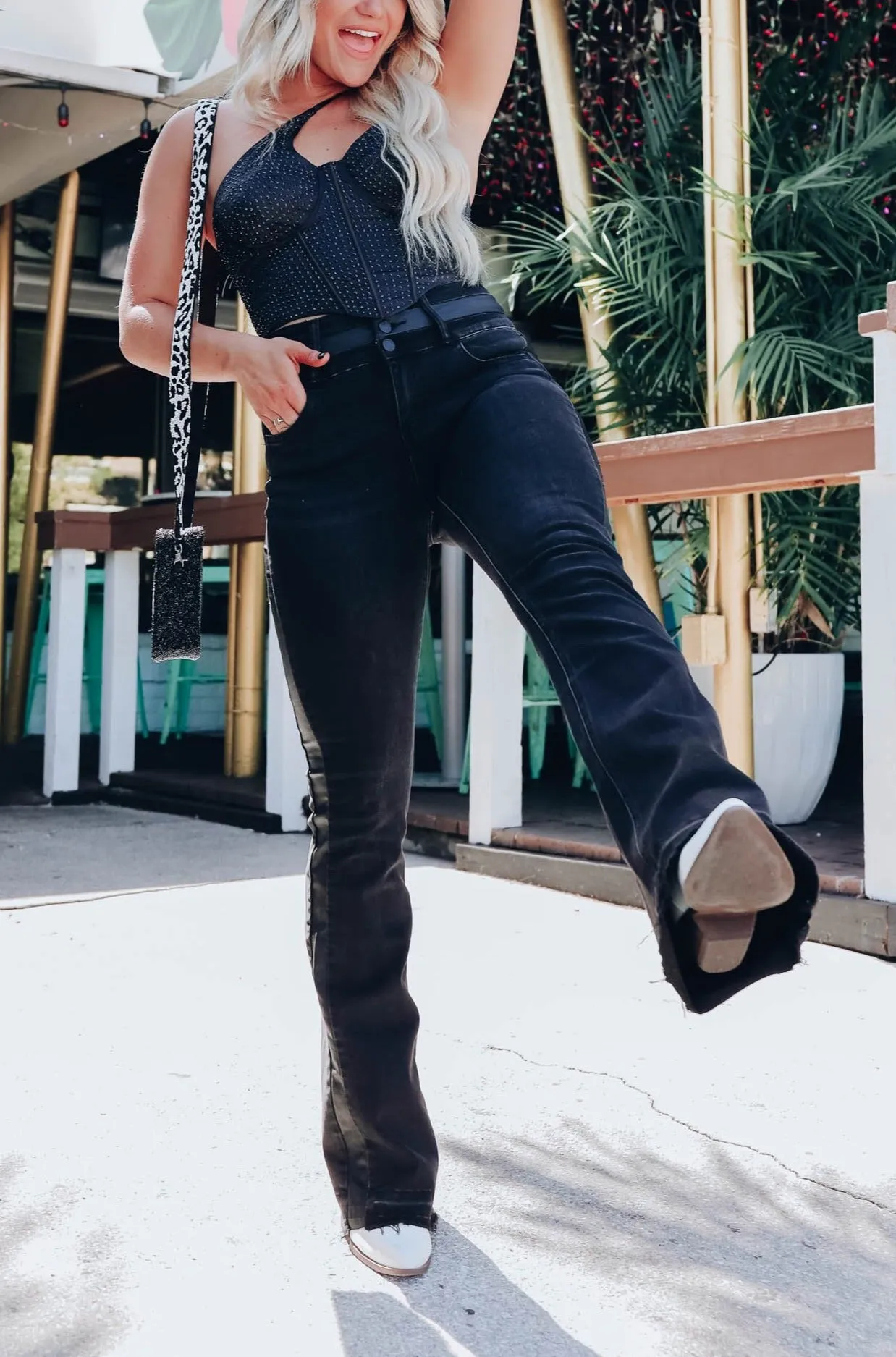 Tuxedo Flare High Rise Jeans - Black