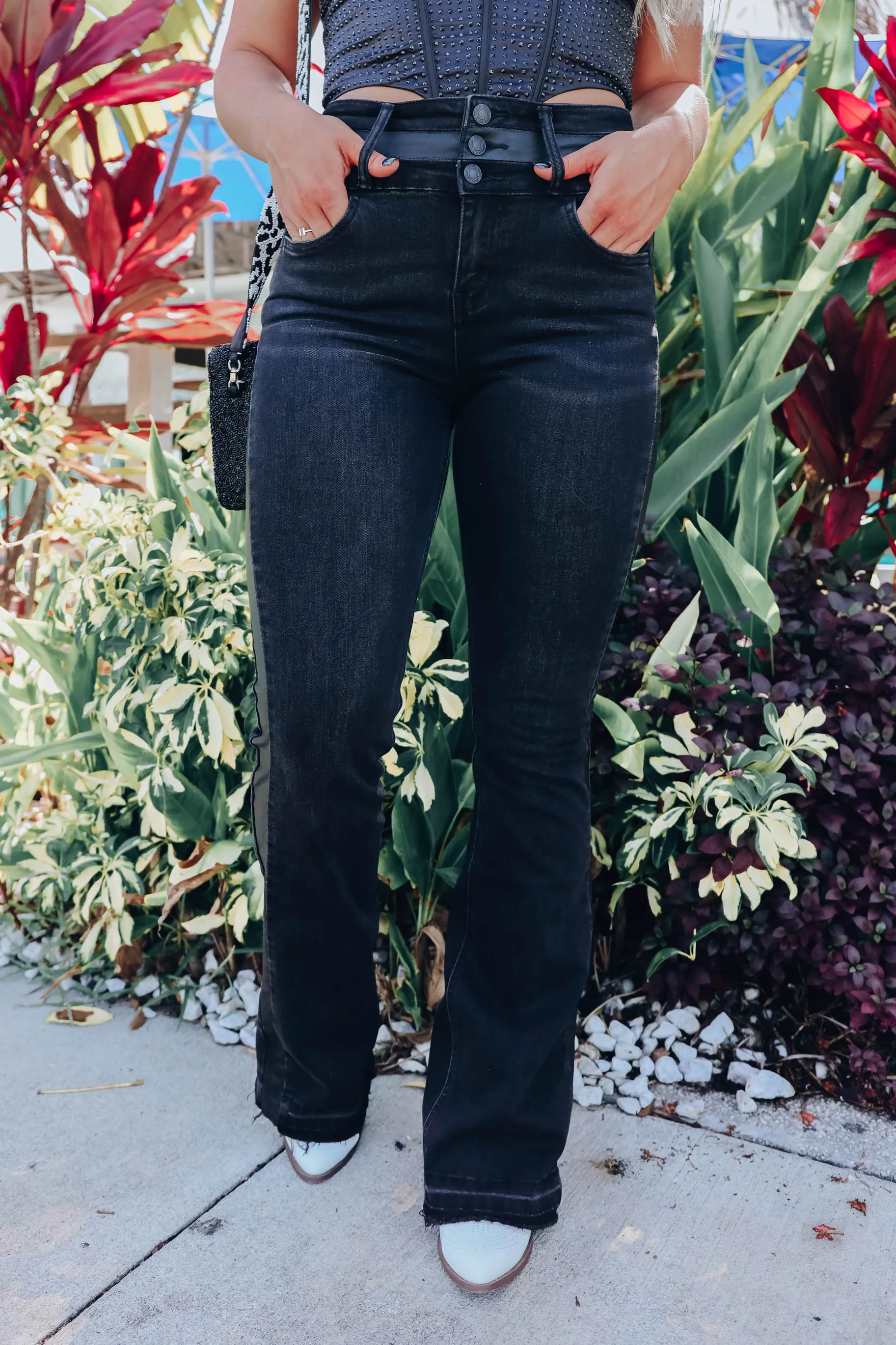 Tuxedo Flare High Rise Jeans - Black