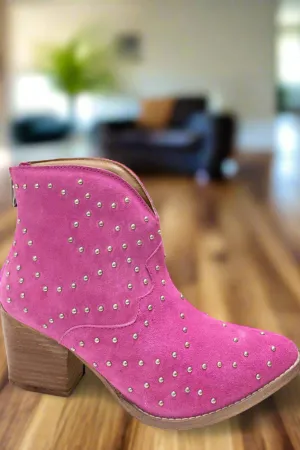 Twilight Studded Heeled Ankle Boot in Magenta