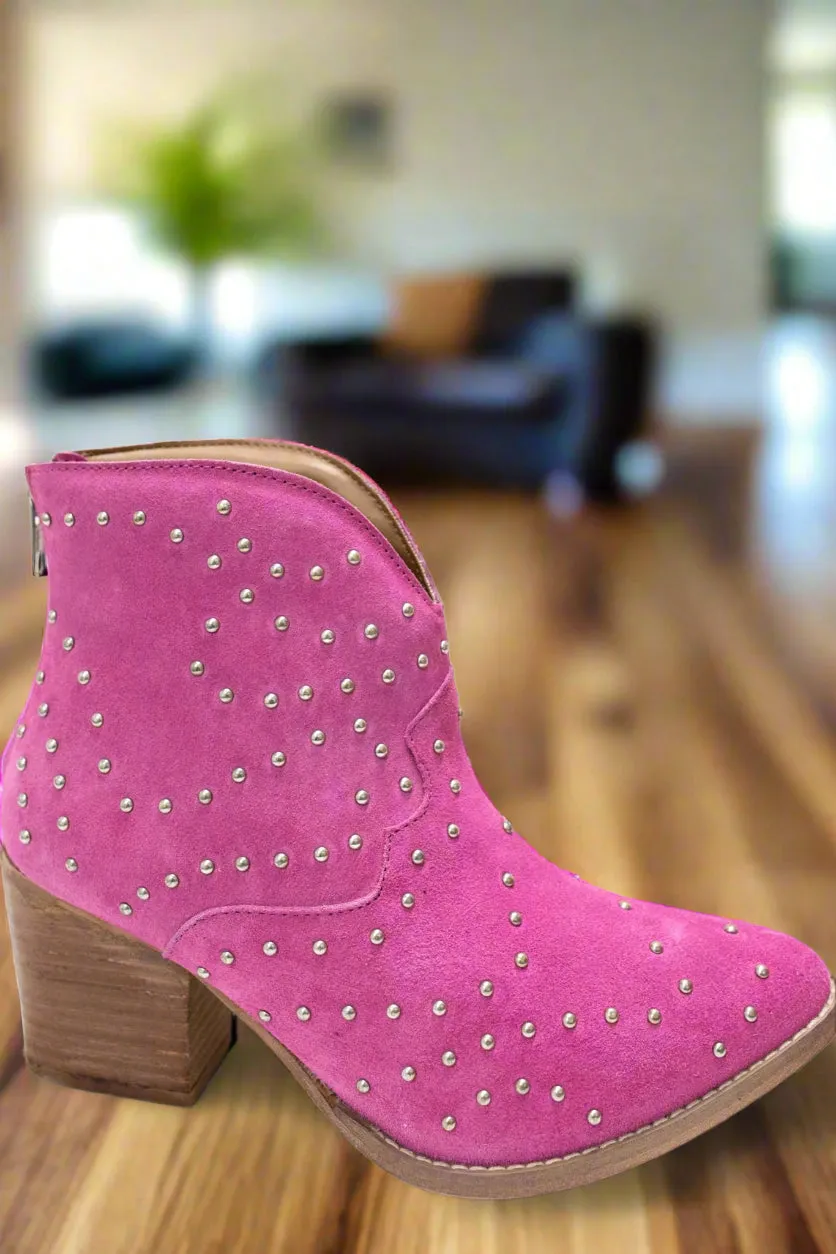 Twilight Studded Heeled Ankle Boot in Magenta