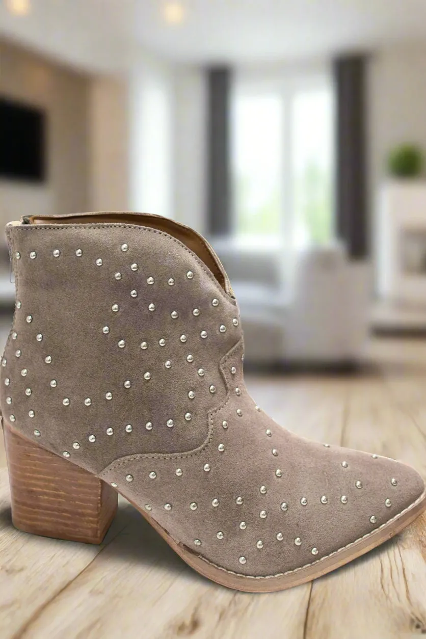 Twilight Studded Heeled Ankle Boot in Taupe