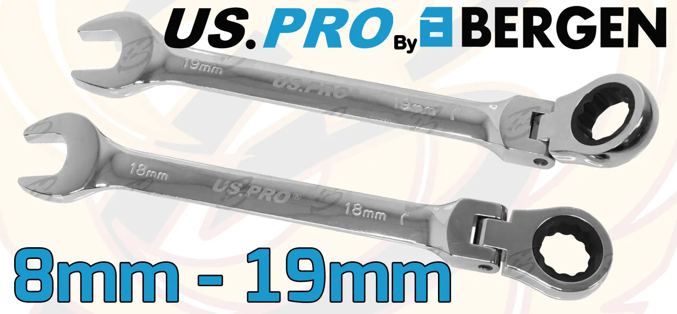 US PRO 12PCS COMBINATION FLEXIBLE RATCHET SPANNER SET 8MM - 19MM