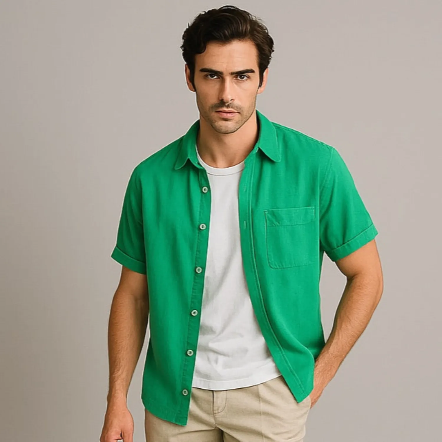 Valenti | Pure Linen Short Sleeve T-Shirt - Button Polo Shirt