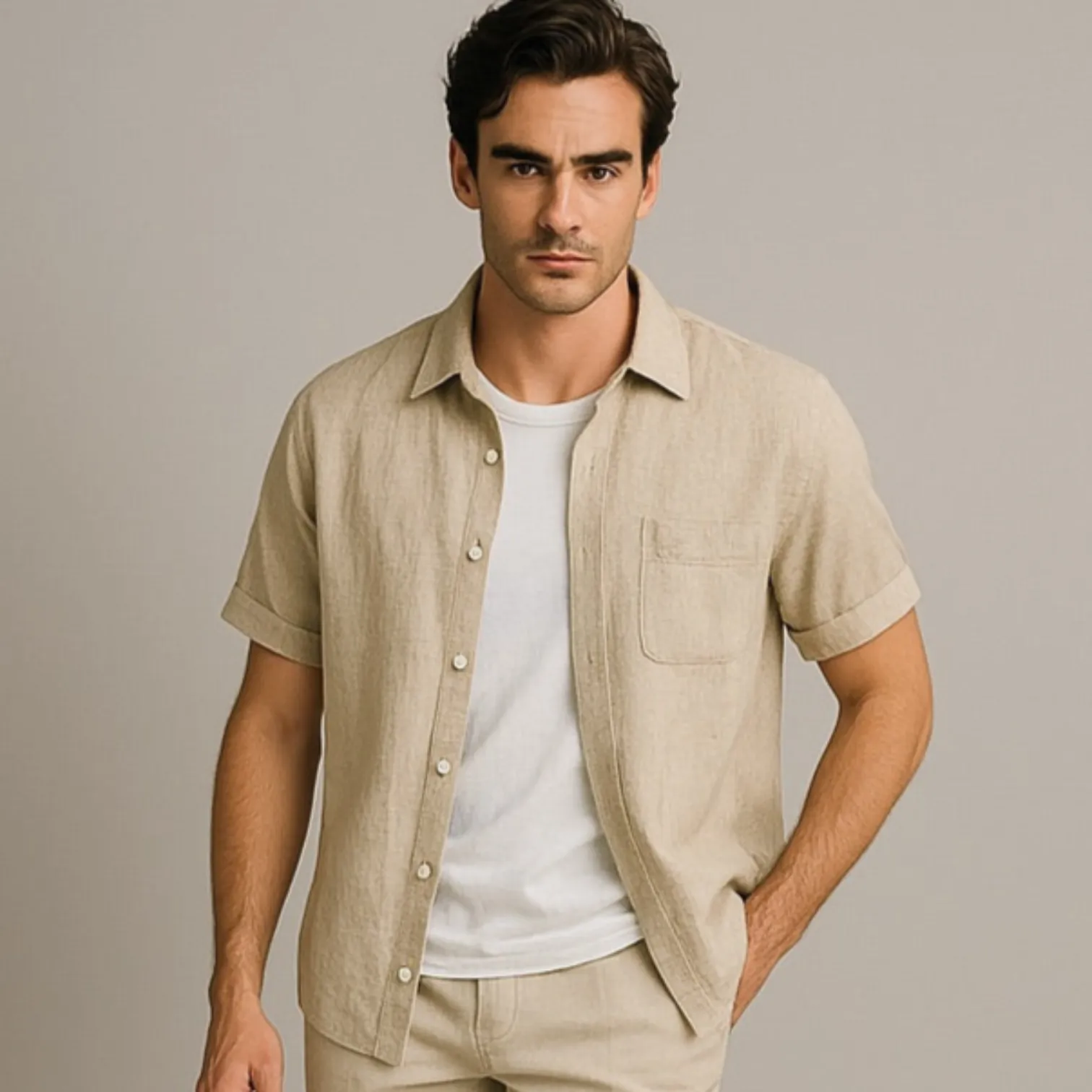 Valenti | Pure Linen Short Sleeve T-Shirt - Button Polo Shirt