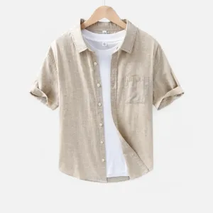 Valenti | Pure Linen Short Sleeve T-Shirt - Button Polo Shirt