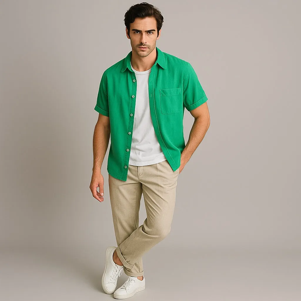 Valenti | Pure Linen Short Sleeve T-Shirt - Button Polo Shirt