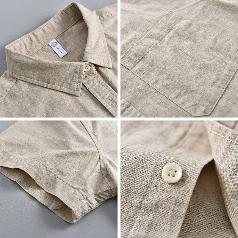Valenti | Pure Linen Short Sleeve T-Shirt - Button Polo Shirt