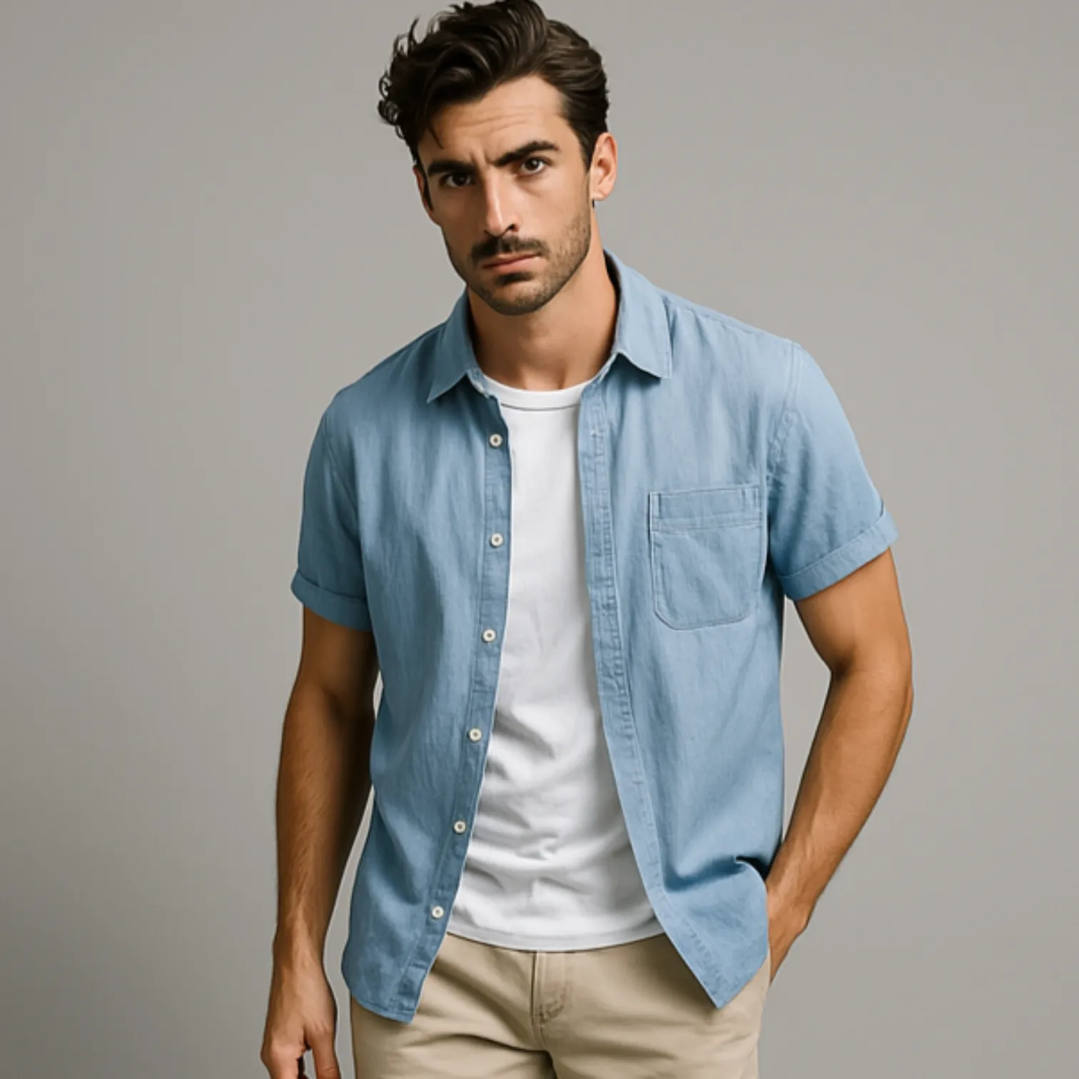 Valenti | Pure Linen Short Sleeve T-Shirt - Button Polo Shirt
