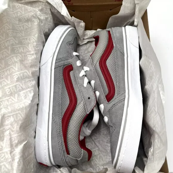 Vans Caldrone Youth Boy's Suede Sneakers Size 5 Gray-Red Classic Stylish Shoes