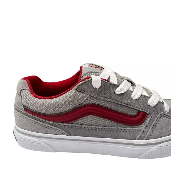 Vans Caldrone Youth Boy's Suede Sneakers Size 5 Gray-Red Classic Stylish Shoes