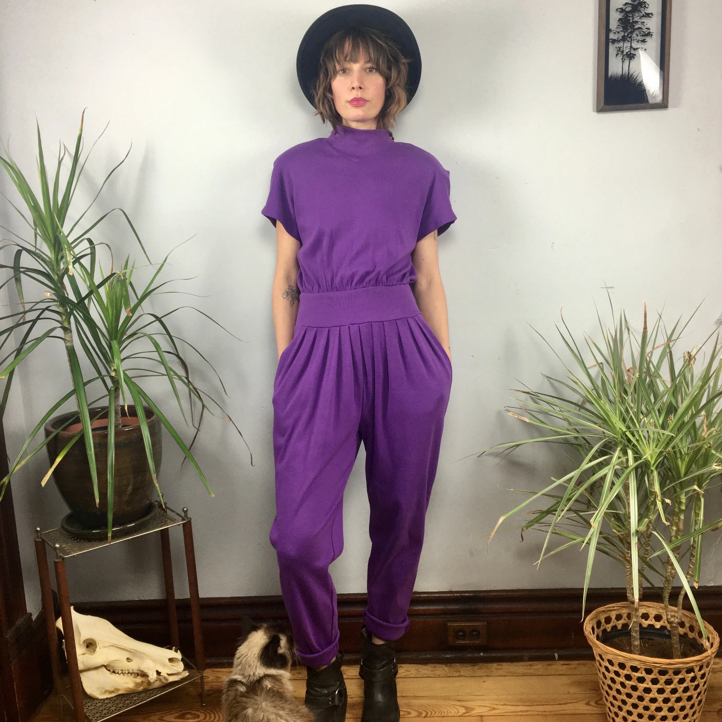 Vintage 80s 90s AA Moose purple jumpsuit // Size Medium