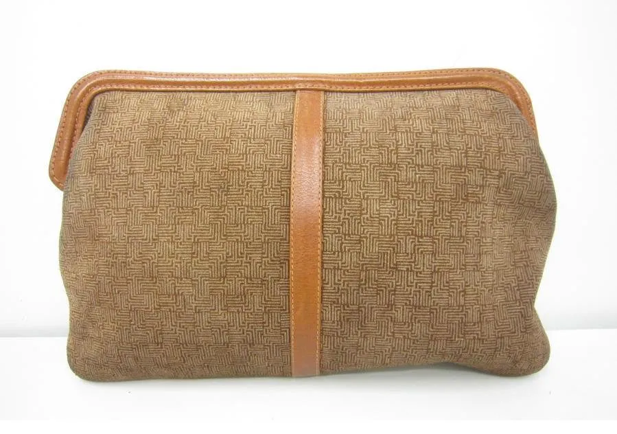 Vintage LANVIN brown logo printed suede leather pouch bag. Great masterpiece for all generations. unisex. Must Have