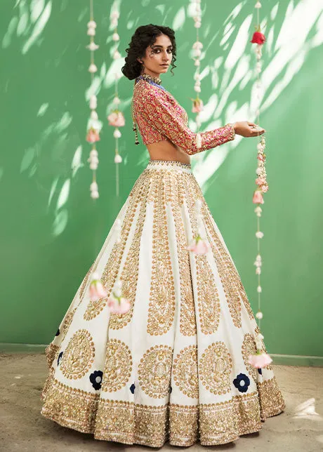White Raw Silk Lehenga Choli for Indian Bridal Wear