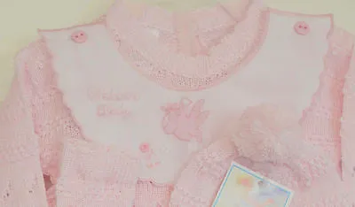 Will'beth Girls Pink Knit Stork Coming Home 4pc Pant Gift Set Size Preemie Newborn
