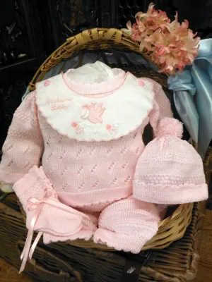 Will'beth Girls Pink Knit Stork Coming Home 4pc Pant Gift Set Size Preemie Newborn