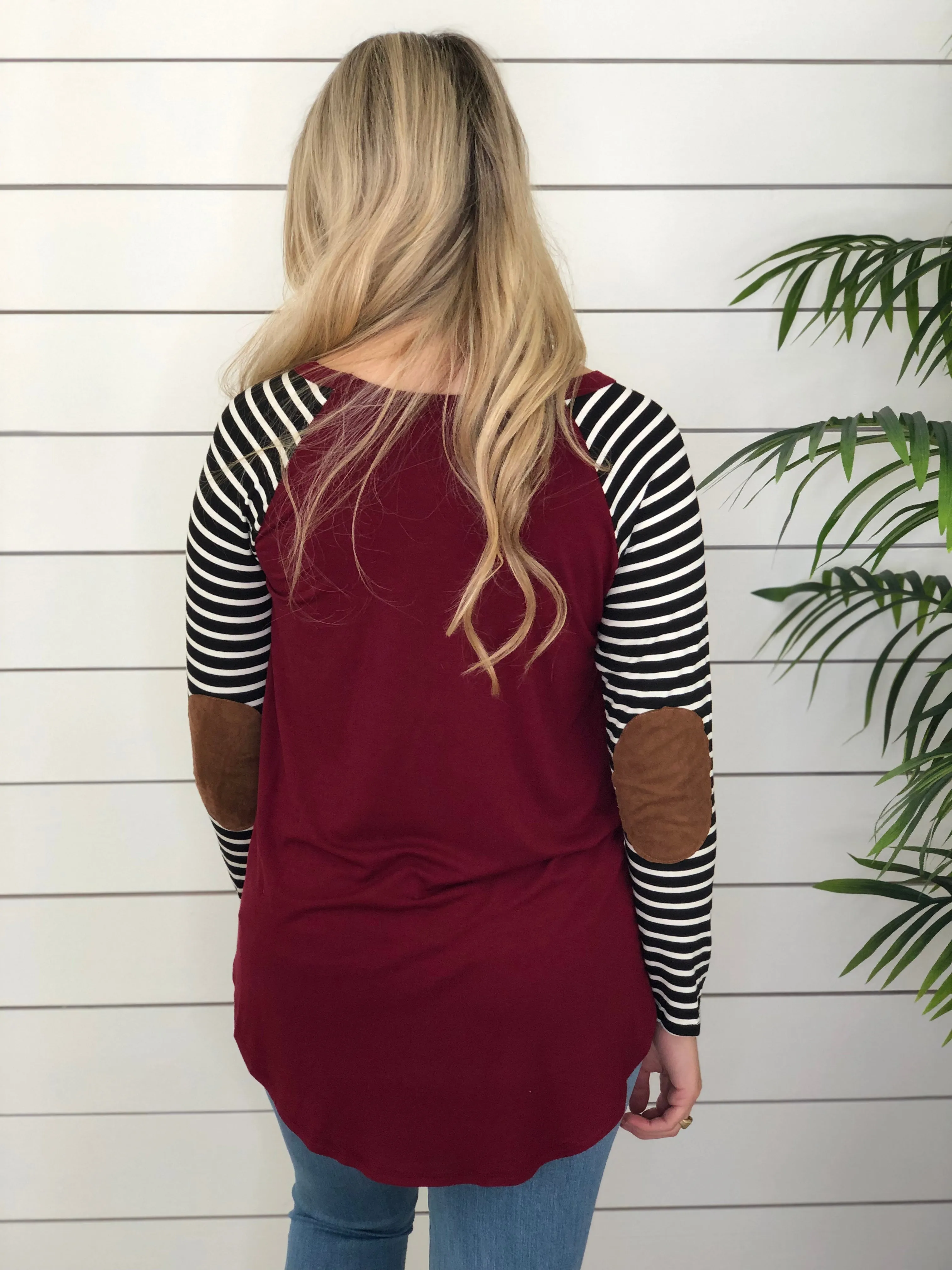 Wine Elbow Patch Top