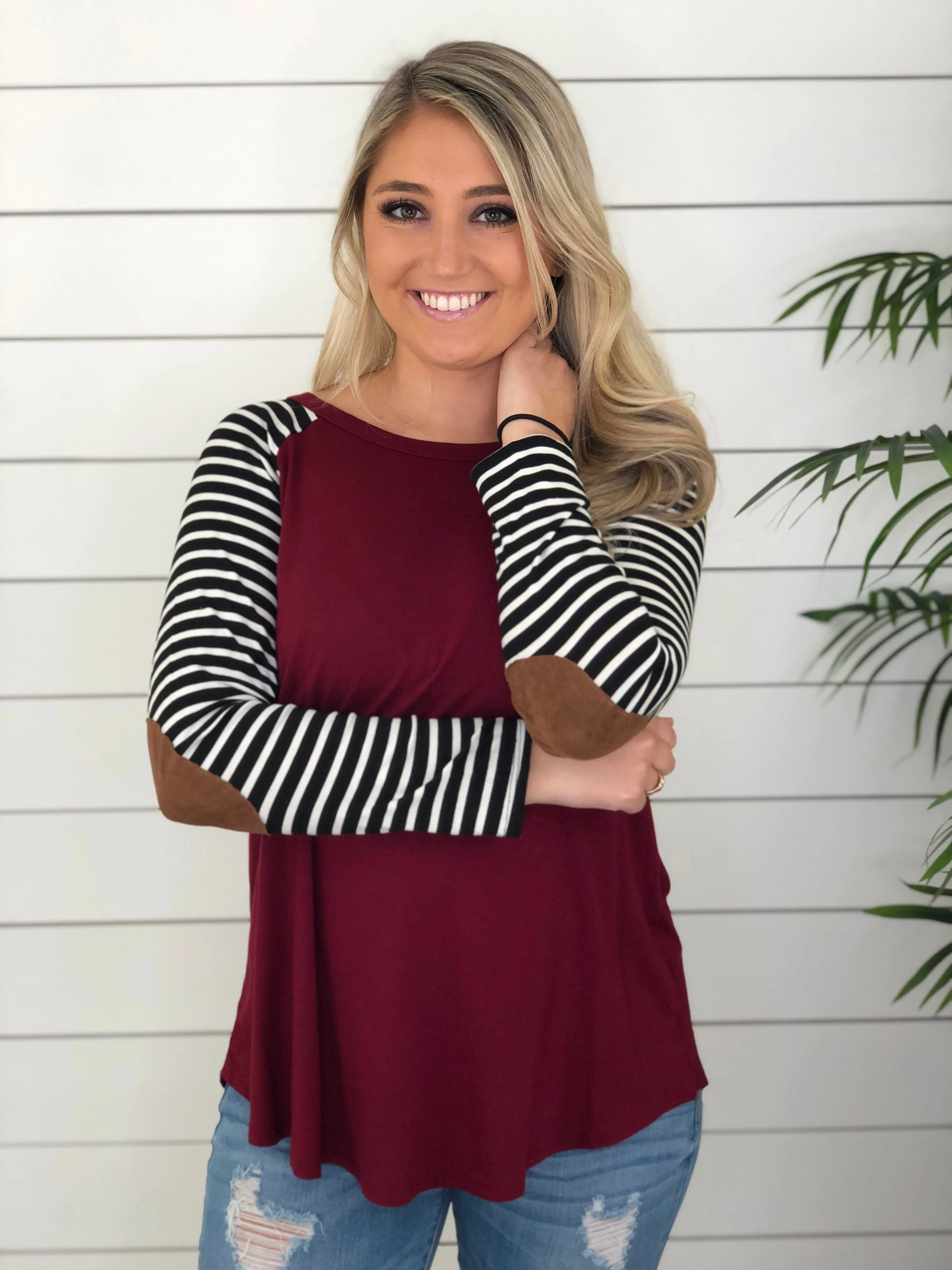 Wine Elbow Patch Top