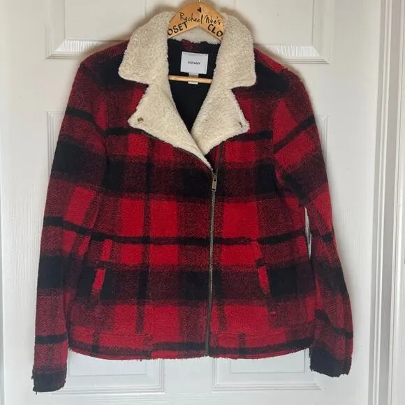 Women Hunter Plaid  Sherpa Women’s Jean Jacket Coat  Size Large  Cozy &amp; Stylish
